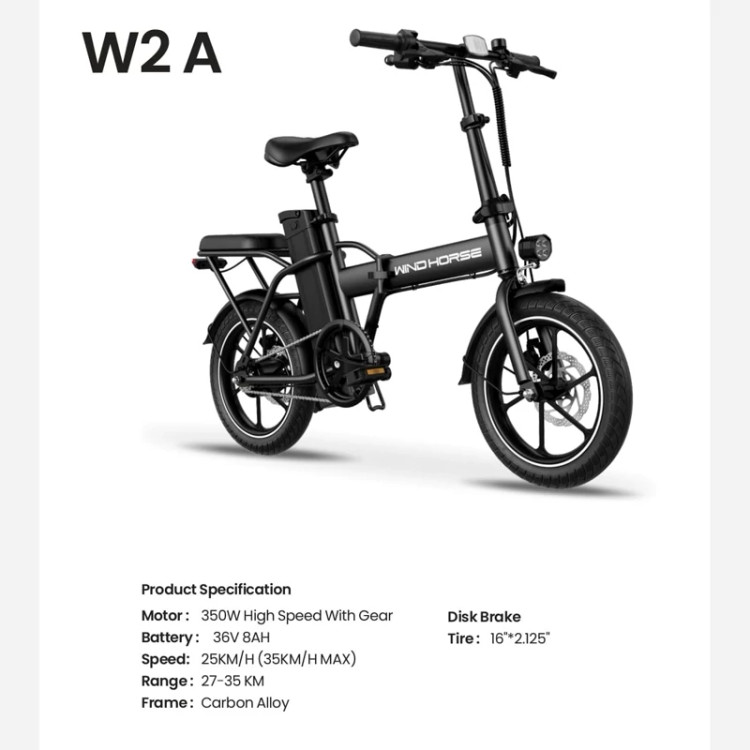 دوچرخه برقی دو نفره WIND HORSE مدل W2A BLACK